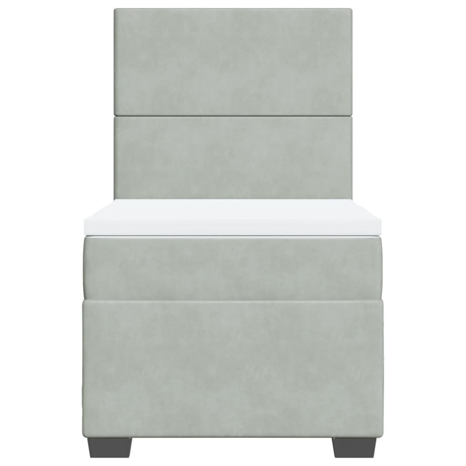 Cama box spring con colchón terciopelo gris claro 100x200
