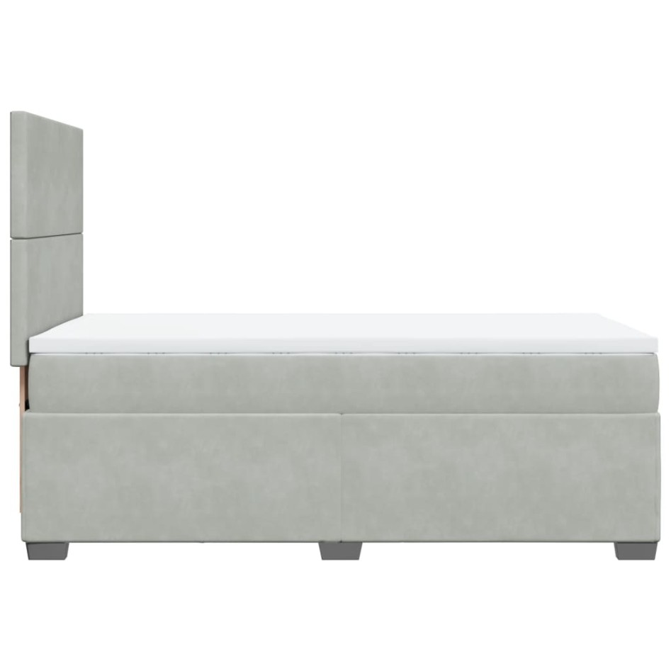 Cama box spring con colchón terciopelo gris claro 100x200