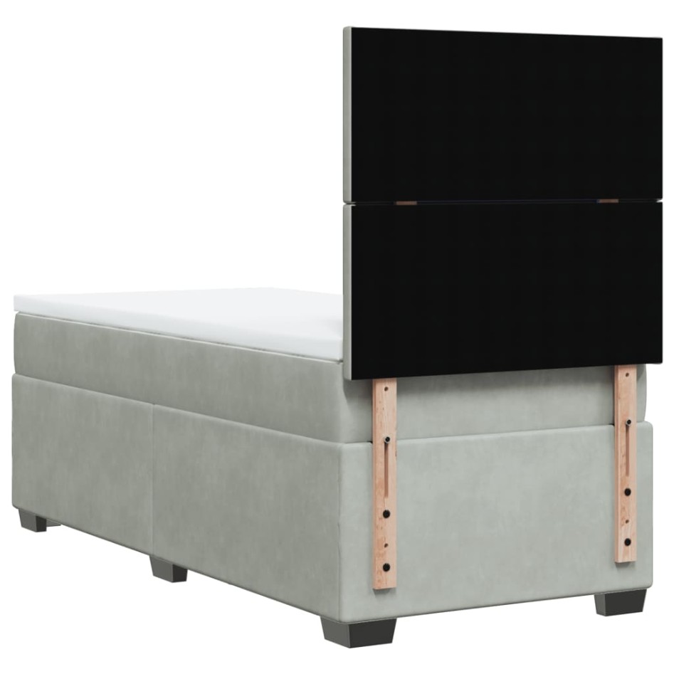 Cama box spring con colchón terciopelo gris claro 100x200