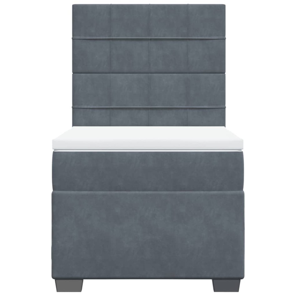 Cama box spring con colchón terciopelo gris oscuro 100x200
