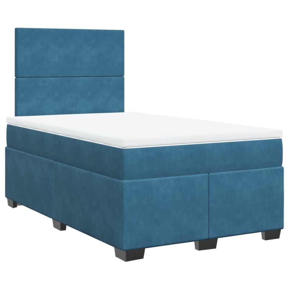 Cama box spring con colchón terciopelo azul 120x190