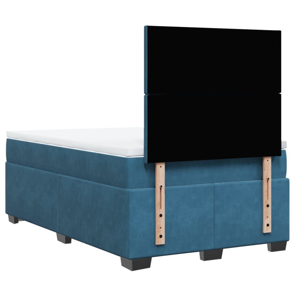 Cama box spring con colchón terciopelo azul 120x190