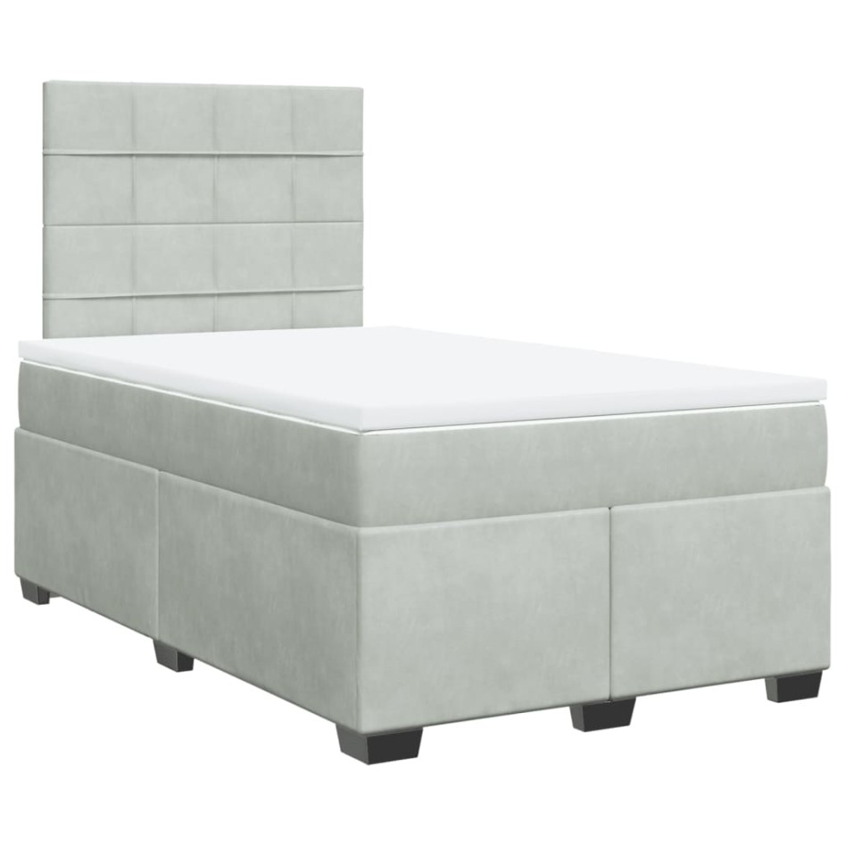 Cama box spring con colchón terciopelo gris claro 120x200