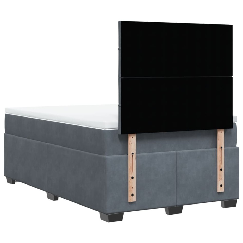 Cama box spring con colchón terciopelo gris oscuro 120x200