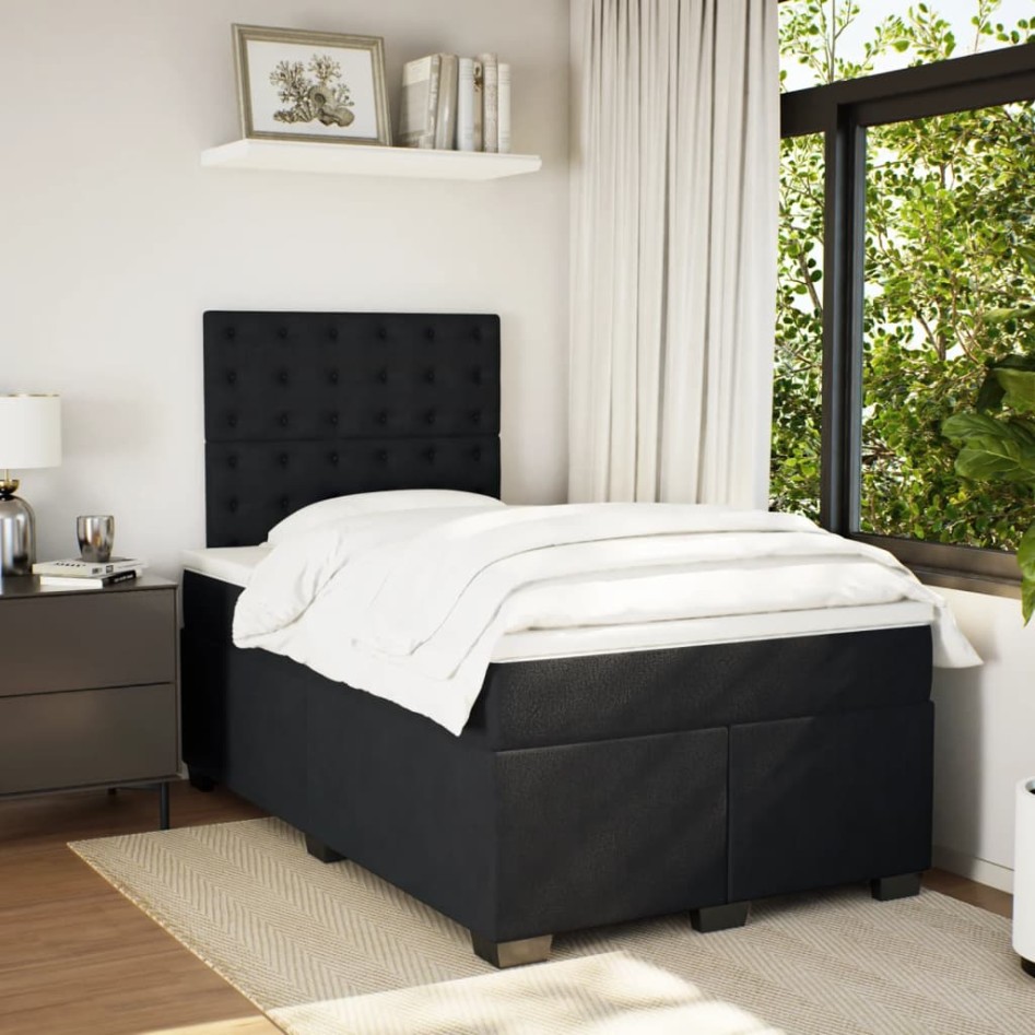 Cama box spring con colchón terciopelo negro 120x200