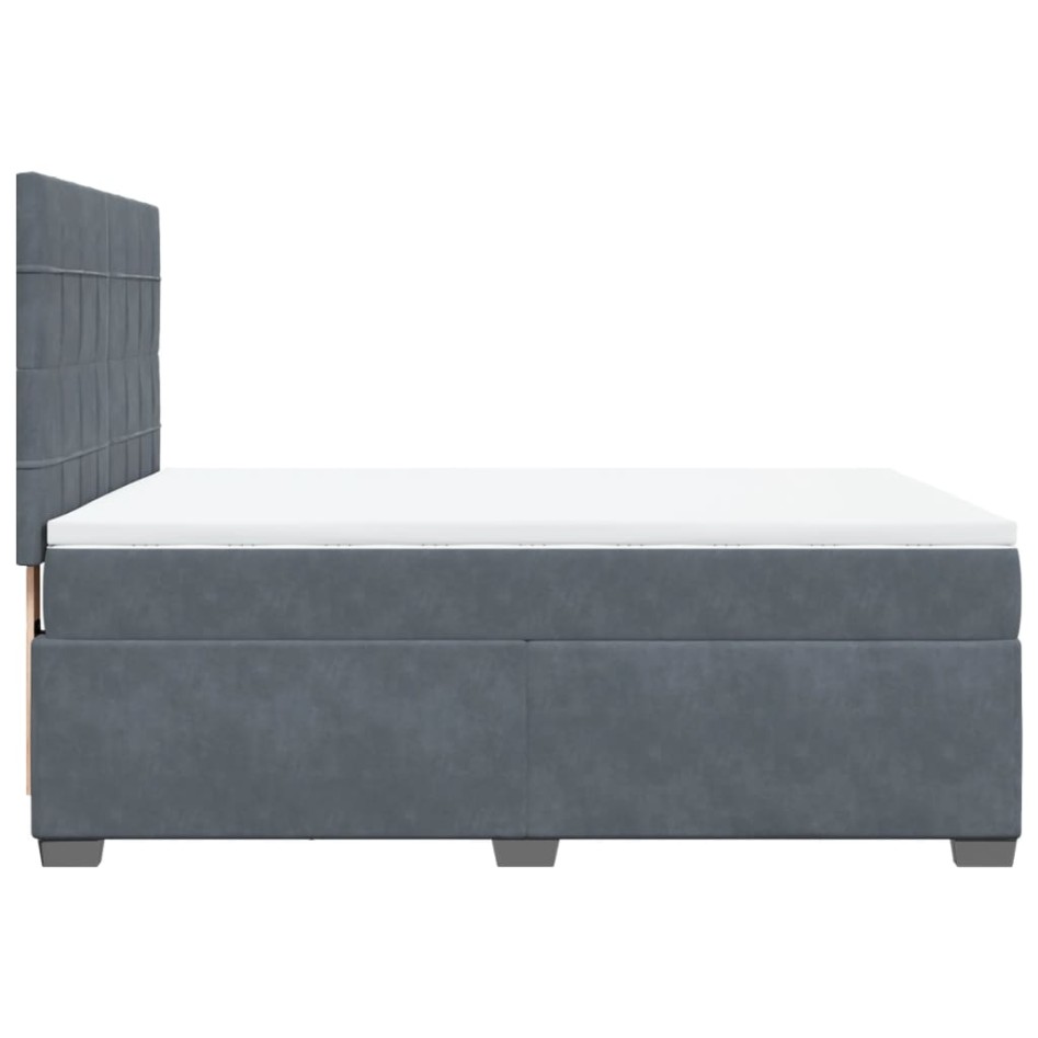Cama box spring con colchón terciopelo gris oscuro 140x190