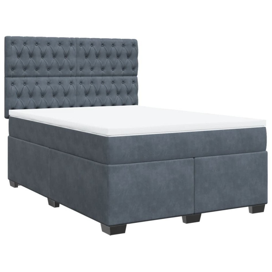 Cama box spring con colchón terciopelo gris oscuro 140x190