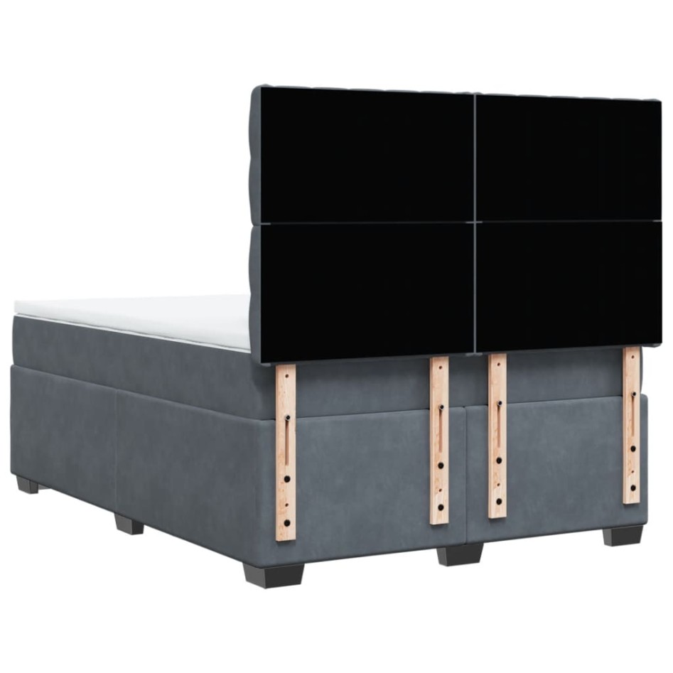 Cama box spring con colchón terciopelo gris oscuro 140x190