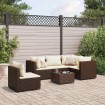 Set muebles de jardín 6 piezas y cojines ratán sintético marrón
