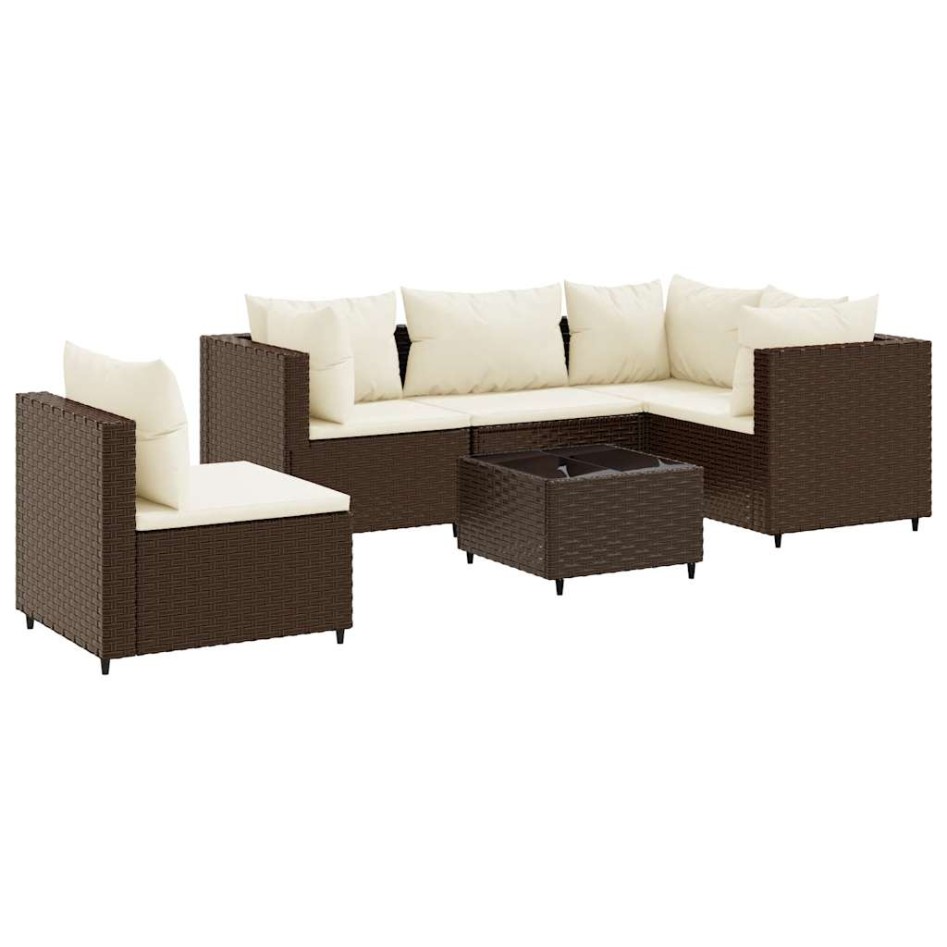 Set muebles de jardín 6 piezas y cojines ratán sintético