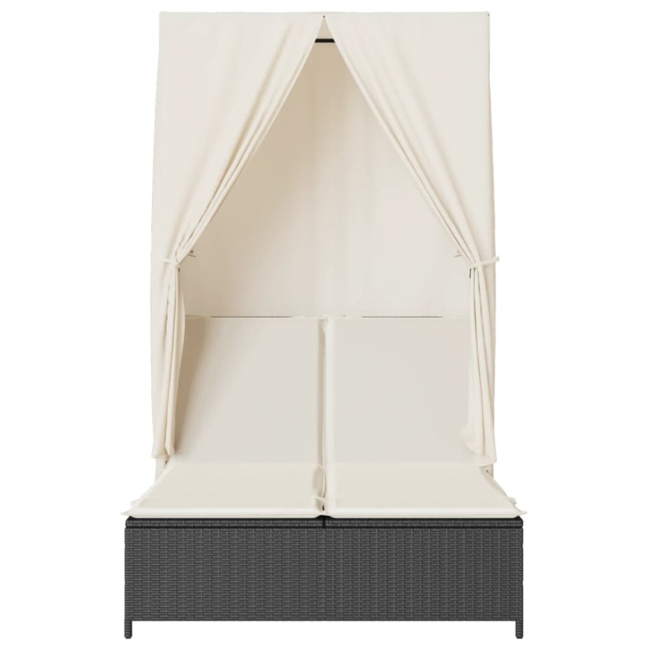 Tumbona doble con techo y cortinas ratán sintético