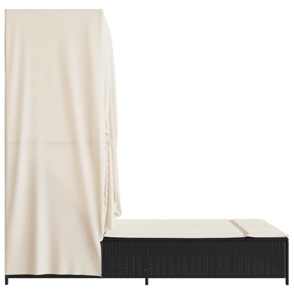 Tumbona doble con techo y cortinas ratán sintético