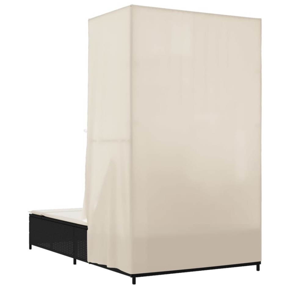 Tumbona doble con techo y cortinas ratán sintético