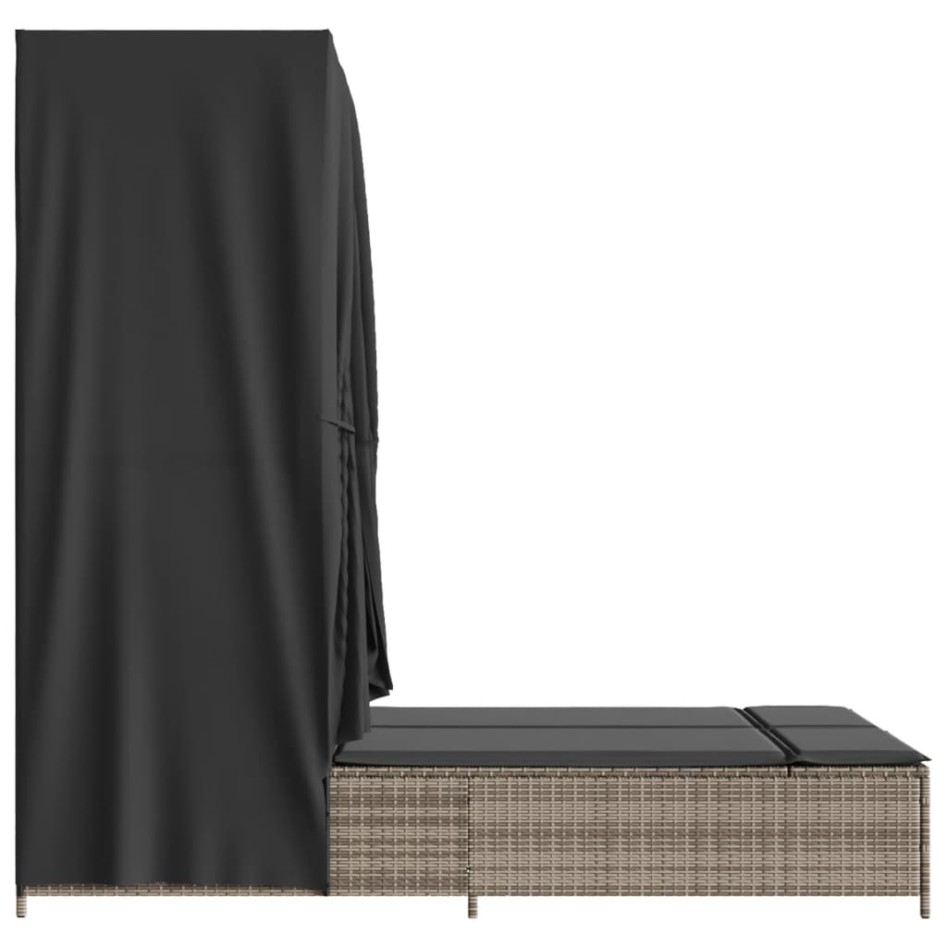 Tumbona doble con techo y cortinas ratán sintético