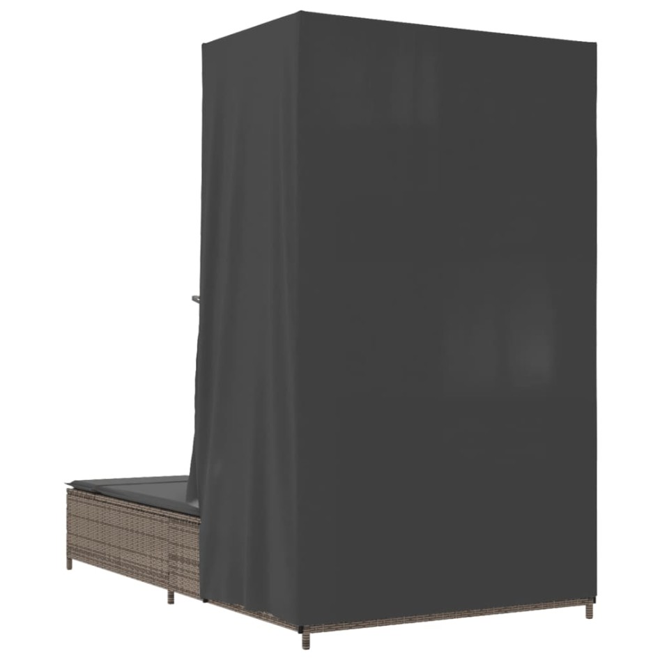 Tumbona doble con techo y cortinas ratán sintético