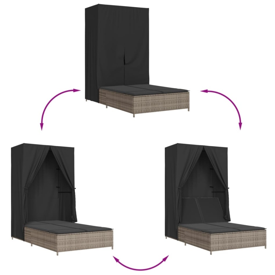Tumbona doble con techo y cortinas ratán sintético