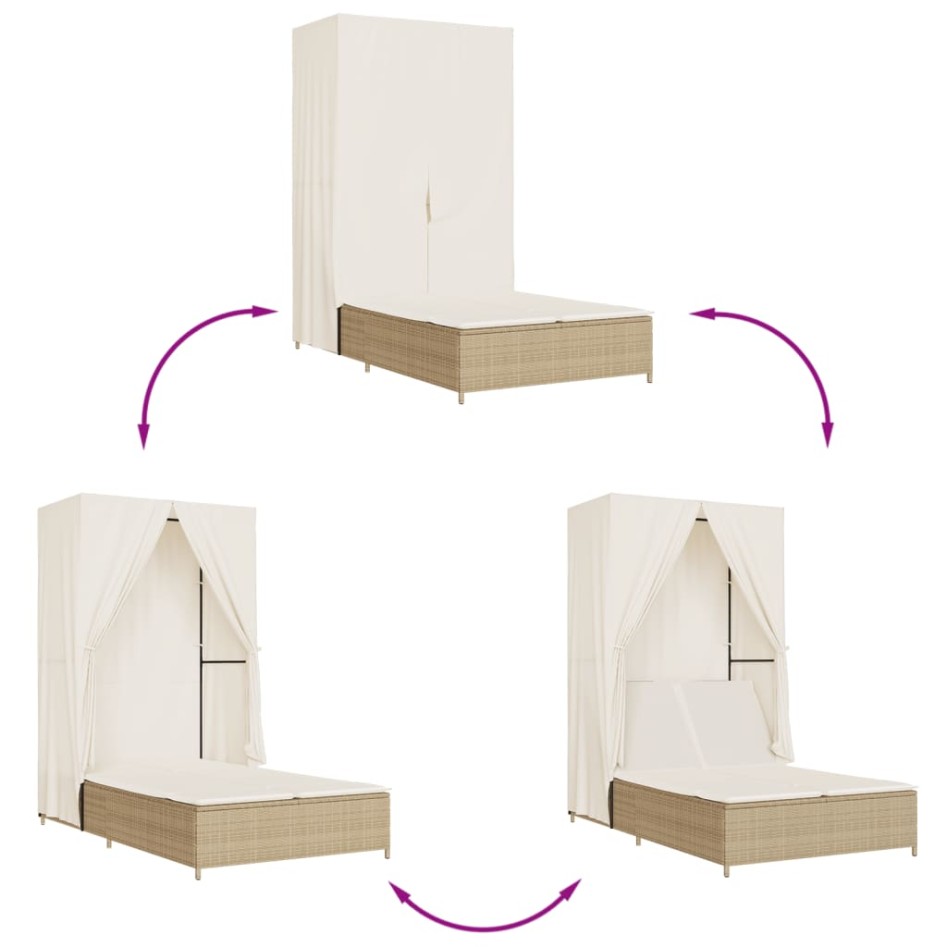 Tumbona doble con techo y cortinas ratán sintético