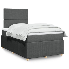 Cama box spring con colchón tela gris oscuro 120x200
