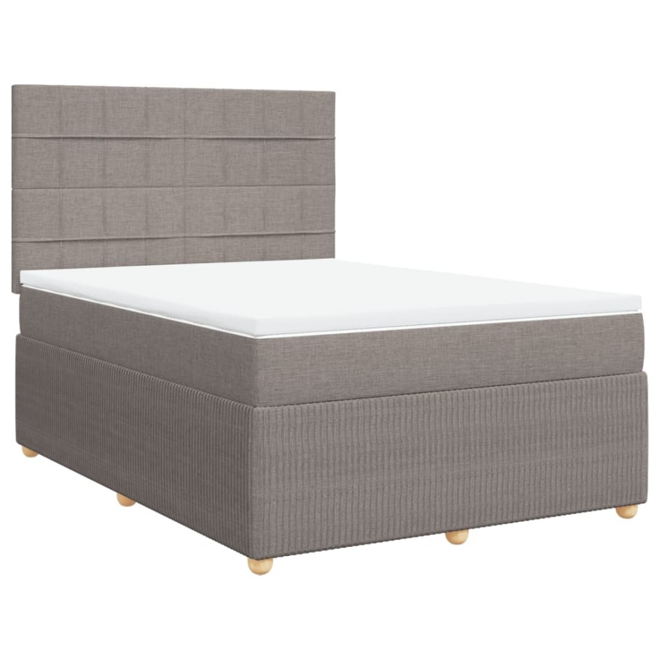 Cama box spring con colchón tela gris taupe 140x200