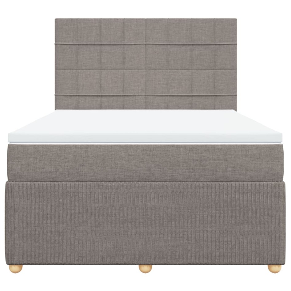 Cama box spring con colchón tela gris taupe 140x200