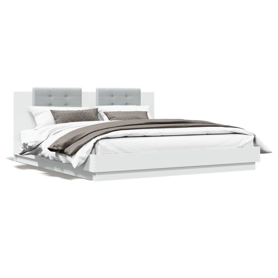 Estructura de cama con cabecero y luces LED blanco 200x200