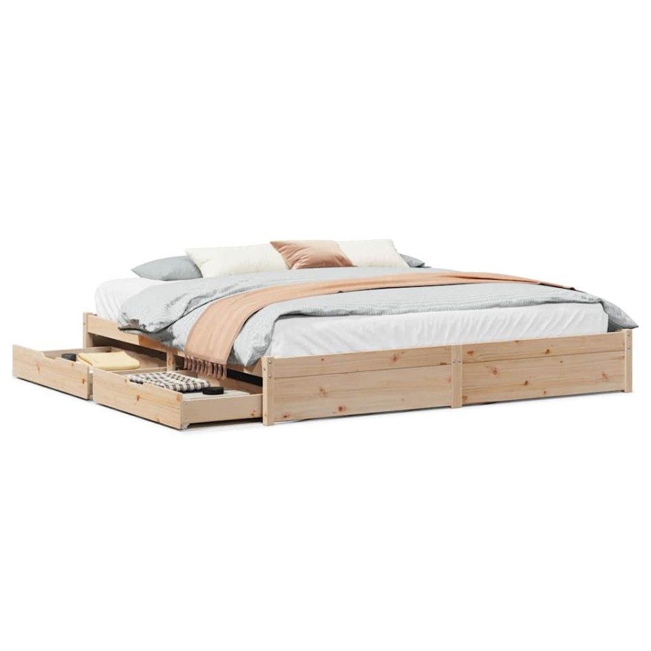 Estructura de cama sin colchón madera maciza de pino 200x200