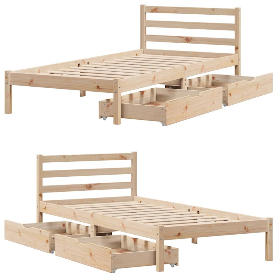 Estructura de cama sin colchón madera maciza de pino 90x200