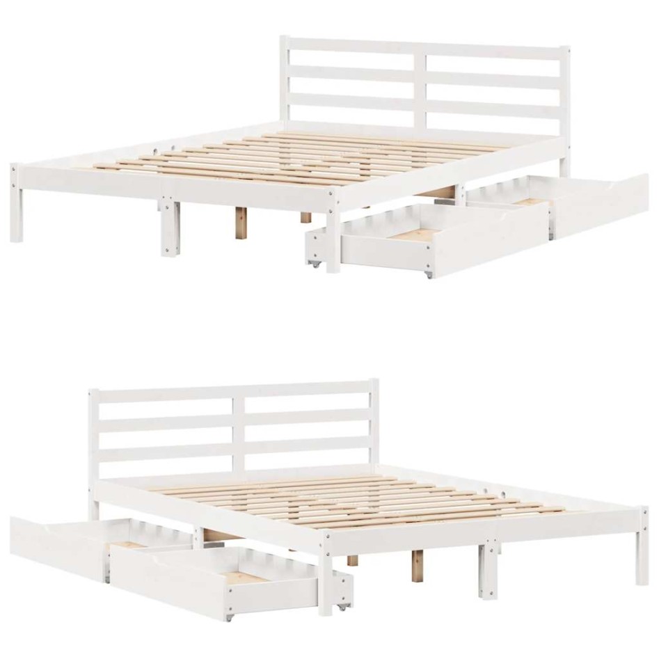 Estructura de cama sin colchón madera de pino blanca 150x200
