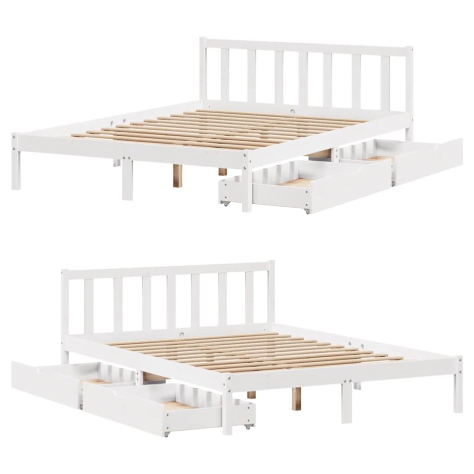 Estructura de cama sin colchón madera de pino blanca 150x200