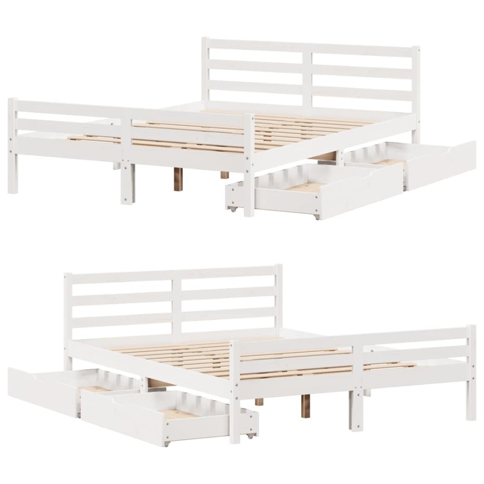 Estructura de cama sin colchón madera de pino blanca 150x200