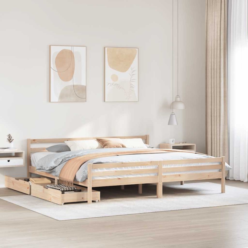 Estructura de cama sin colchón madera maciza de pino 200x200