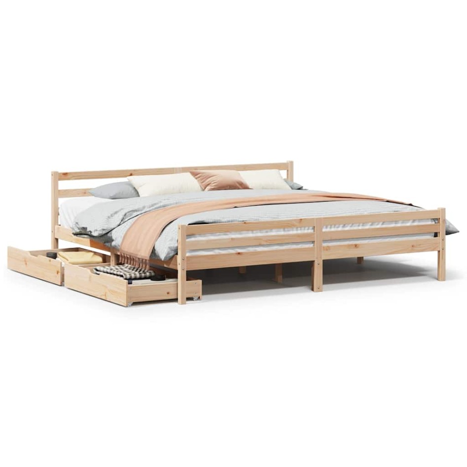 Estructura de cama sin colchón madera maciza de pino 200x200