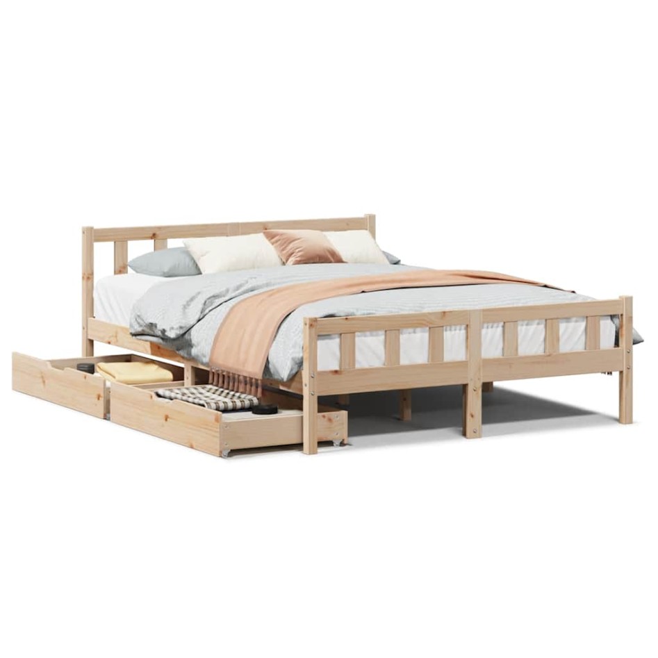 Estructura de cama sin colchón madera maciza de pino 160x200