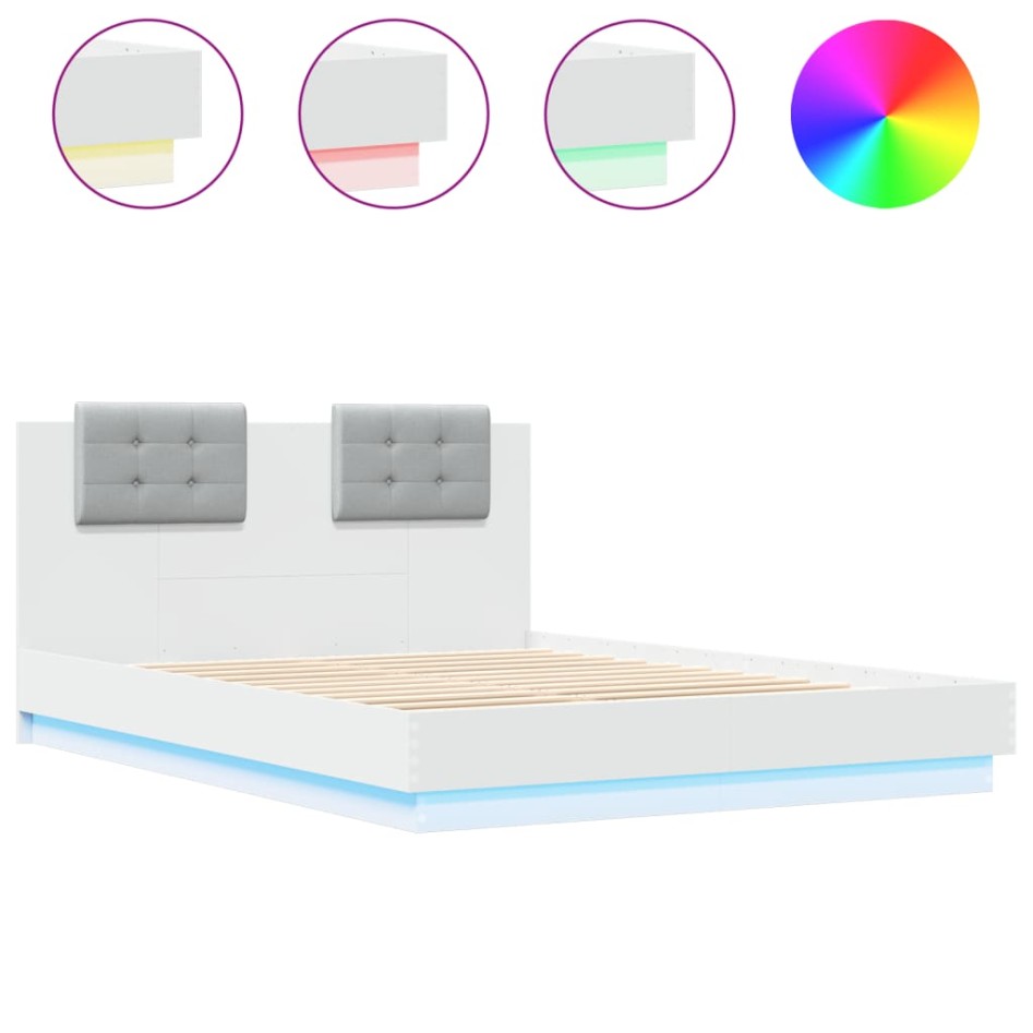Estructura de cama con cabecero y luces LED blanco 140x200