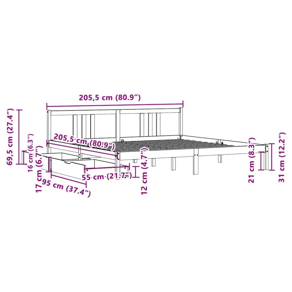 Estructura de cama sin colchón madera maciza blanca 200x200