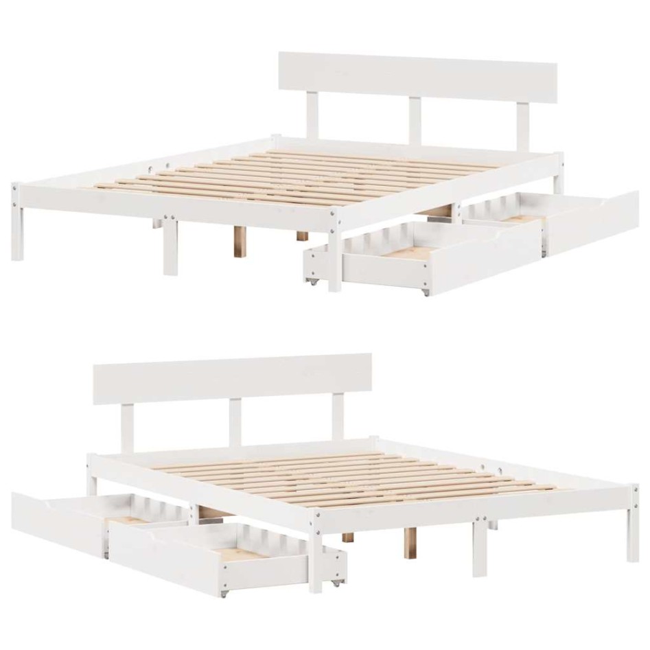 Estructura de cama sin colchón madera de pino blanca 140x200