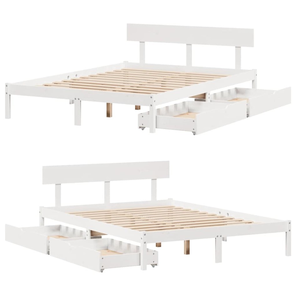 Estructura de cama sin colchón madera de pino blanca 150x200
