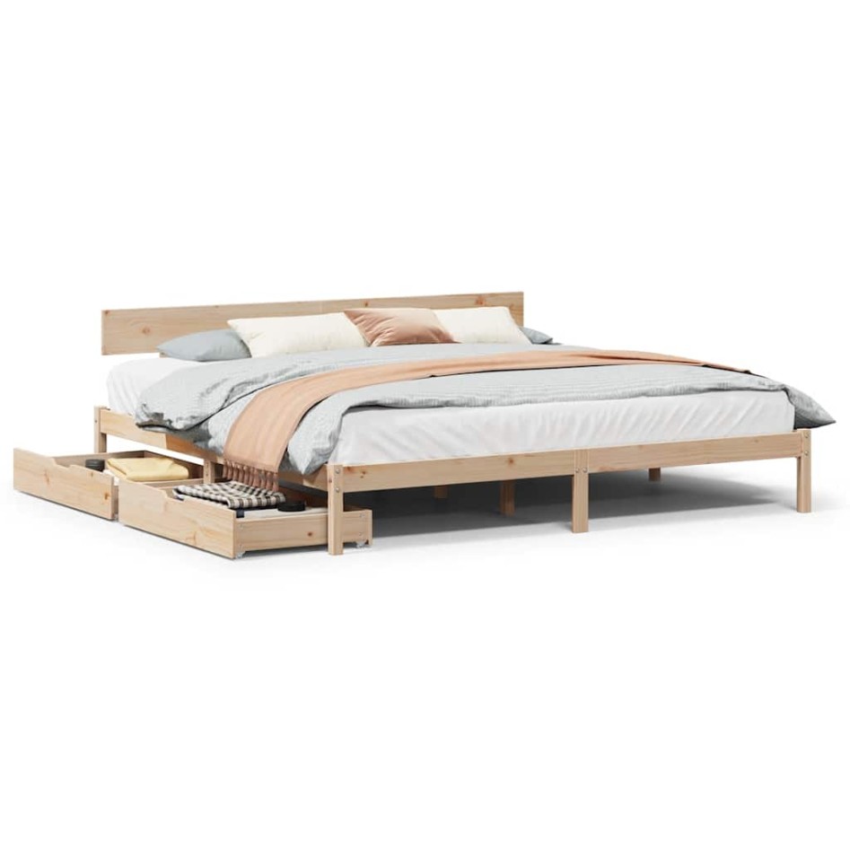 Estructura de cama sin colchón madera maciza de pino 200x200