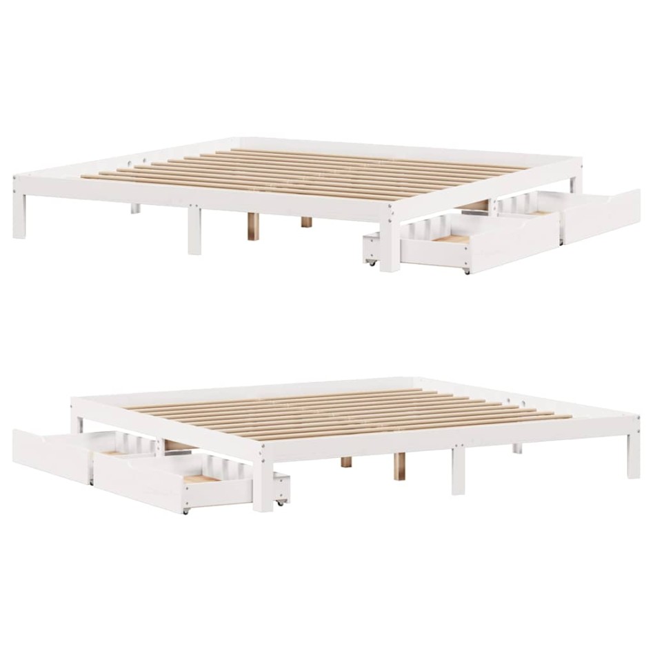 Estructura de cama cajones madera maciza pino blanco 180x200