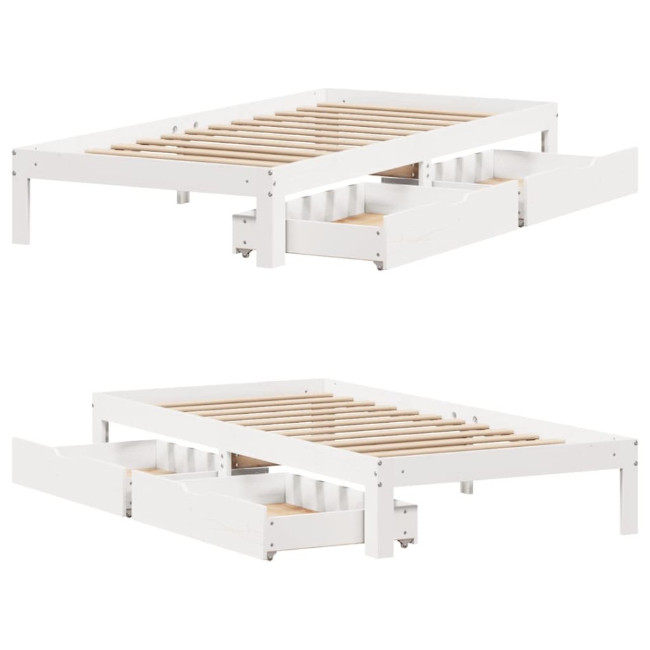 Estructura cama con cajones madera maciza pino blanco 90x200