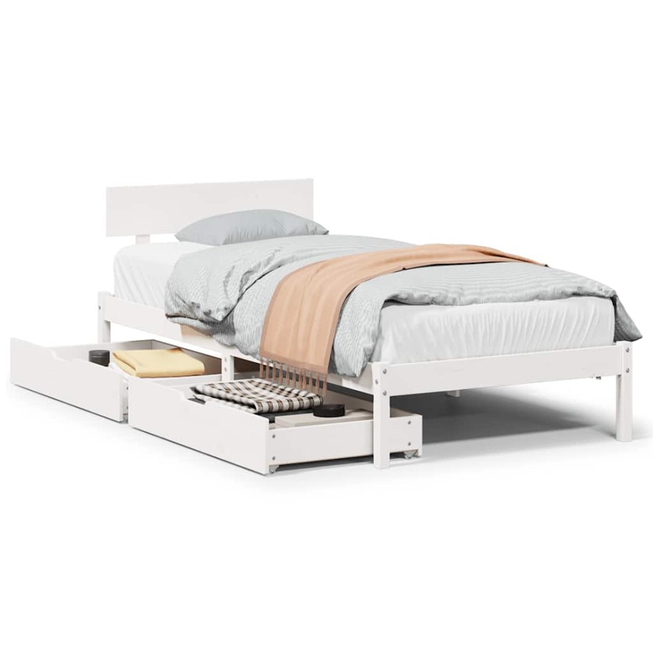 Estructura de cama sin colchón madera maciza blanca 75x190