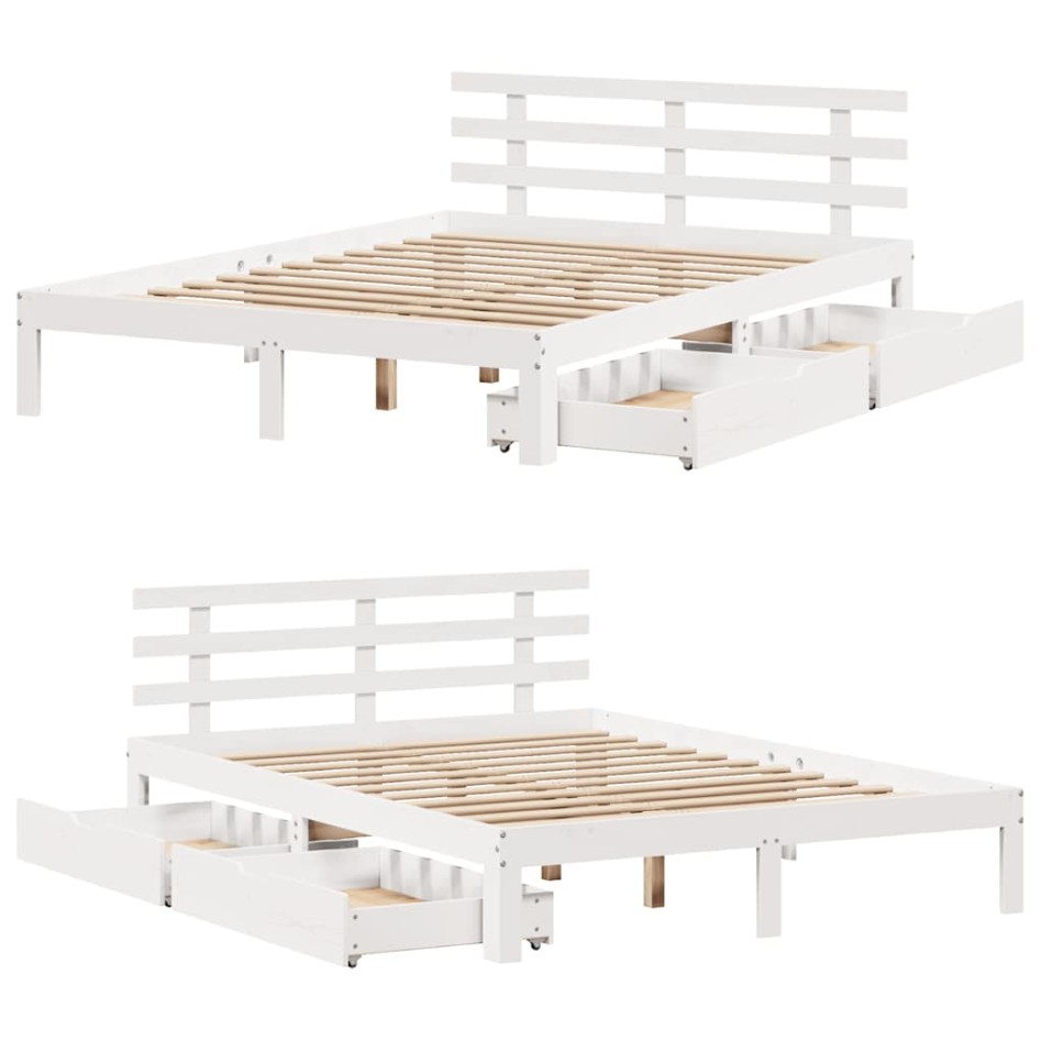 Estructura de cama con cajones madera de pino blanca
