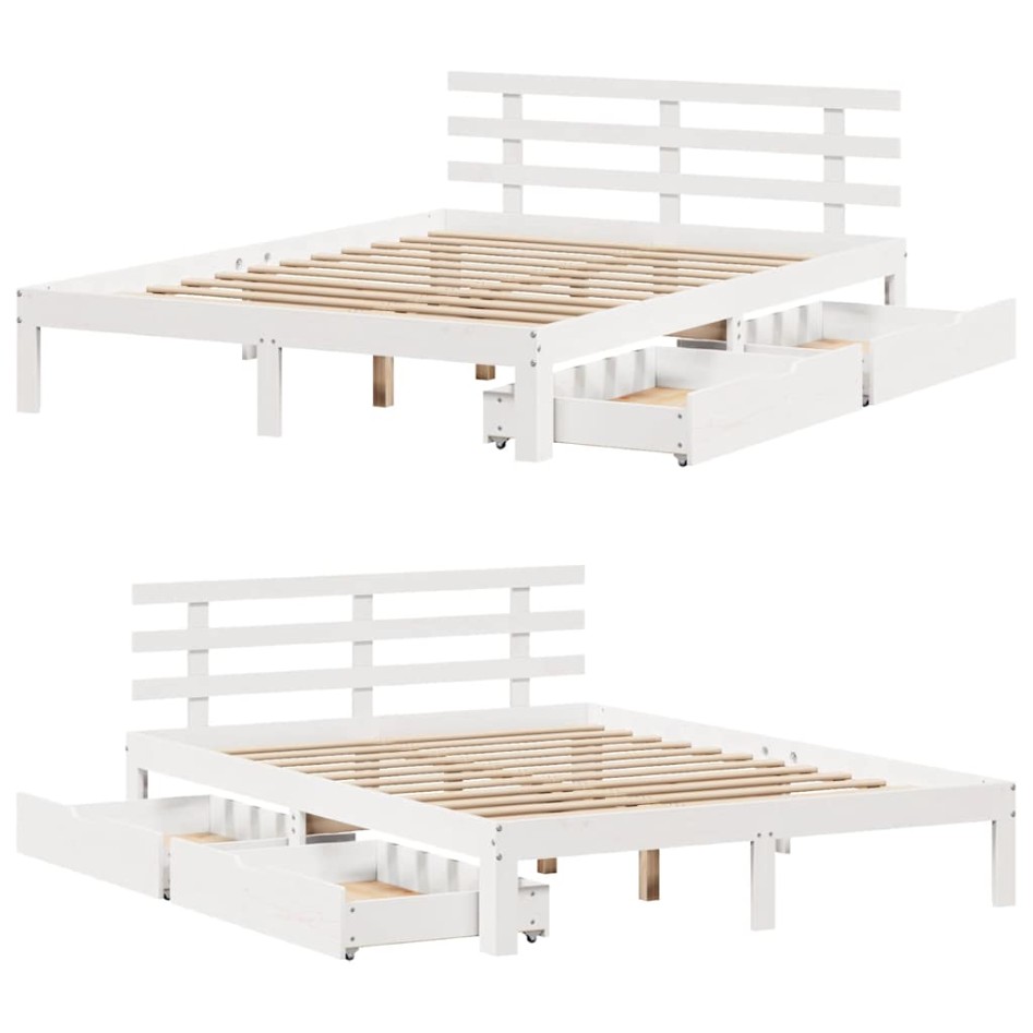 Estructura de cama con cajones madera de pino blanca 140x200