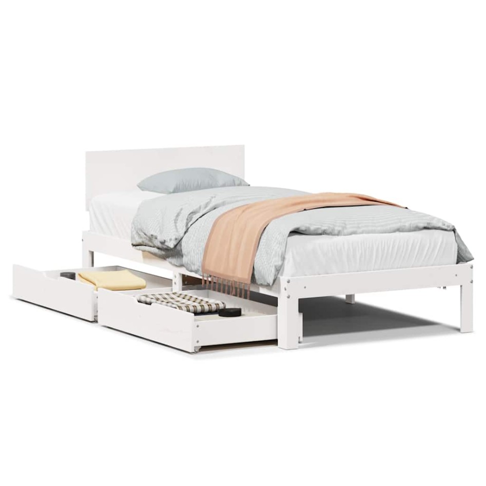 Estructura cama con cajones madera maciza pino blanco 75x190