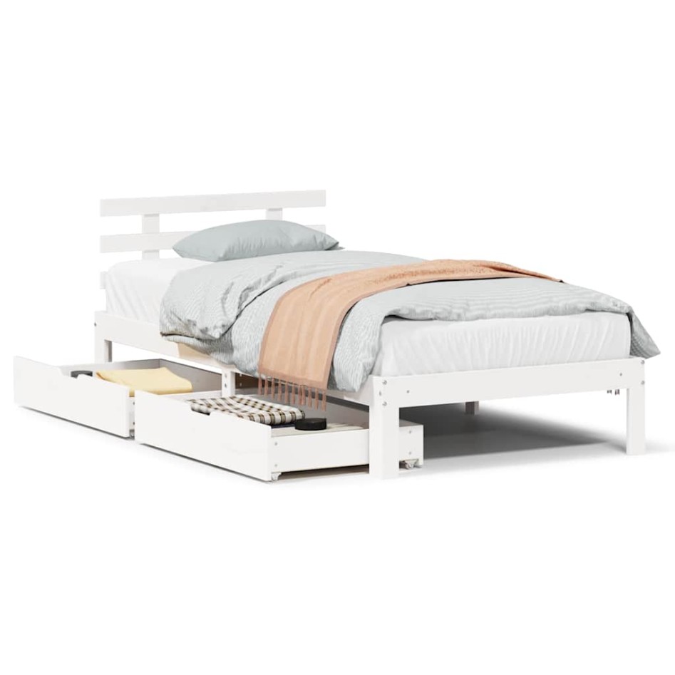 Estructura cama con cajones madera maciza pino blanco 75x190