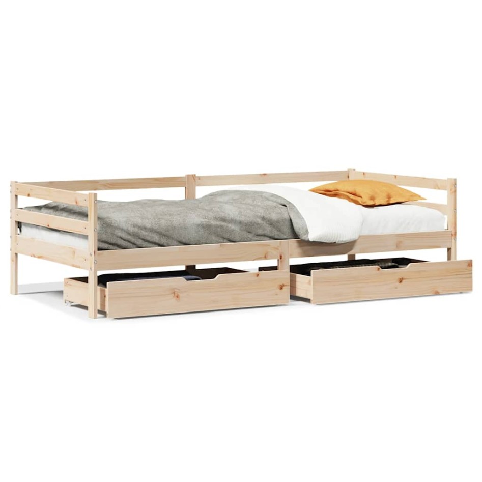 Sofá cama con cajones madera maciza de pino 90x200