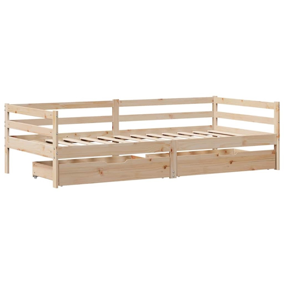 Sofá cama con cajones madera maciza de pino 90x200