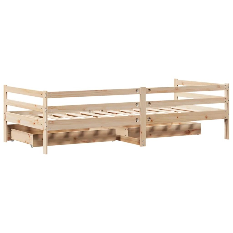 Sofá cama con cajones madera maciza de pino 90x200