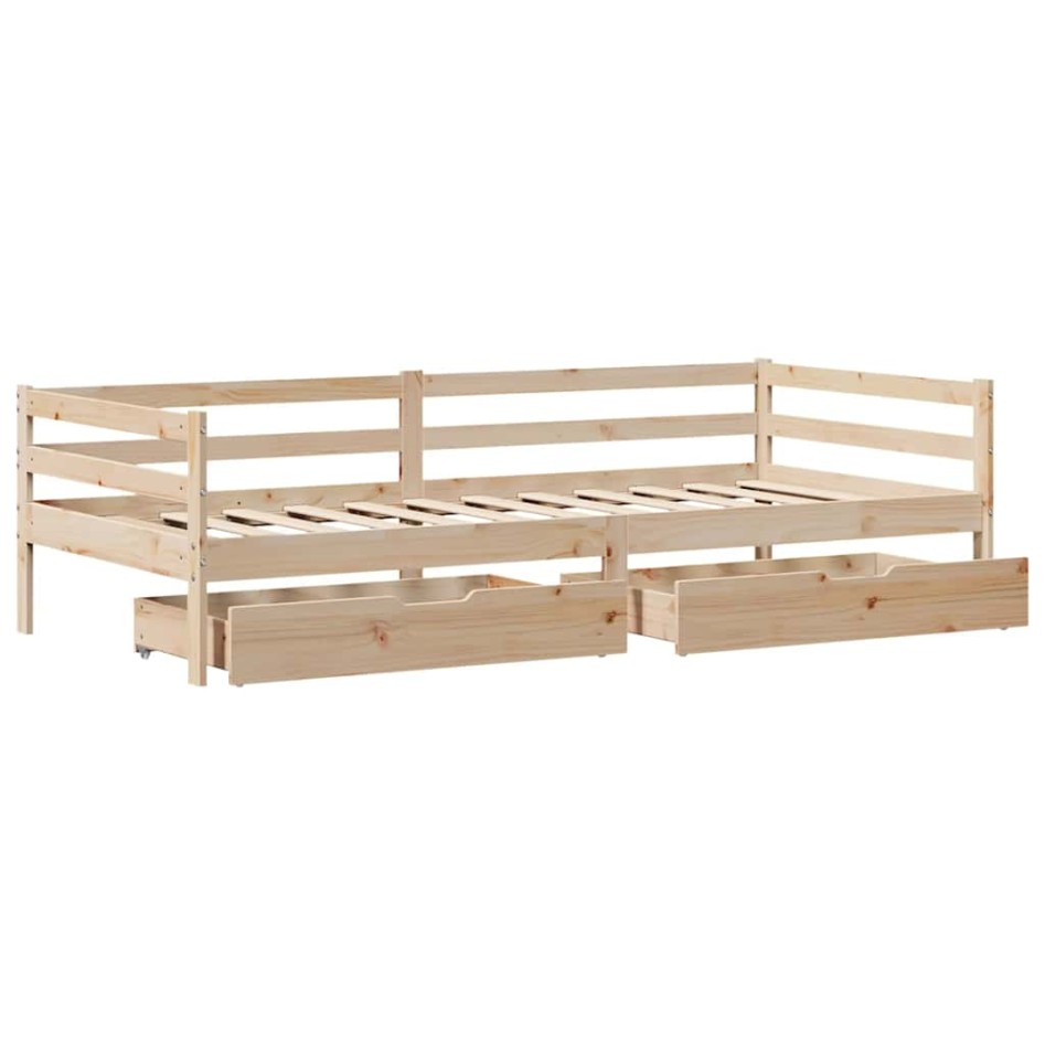 Sofá cama con cajones madera maciza de pino 90x200