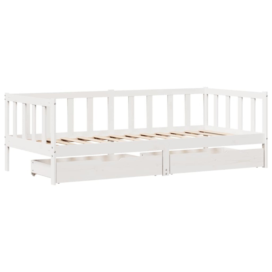 Sofá cama con cajones madera maciza de pino blanco 90x200